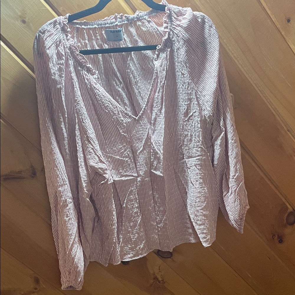 Old Navy Dusty Red and Off-White Striped Blouse
